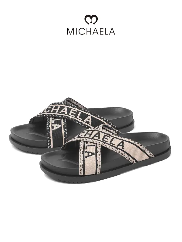 MICHAELA ニットクロスサンダル SH6522180 CL｜軽量・通気性のある快適な人間工学デザインの韓国風スライドサンダル