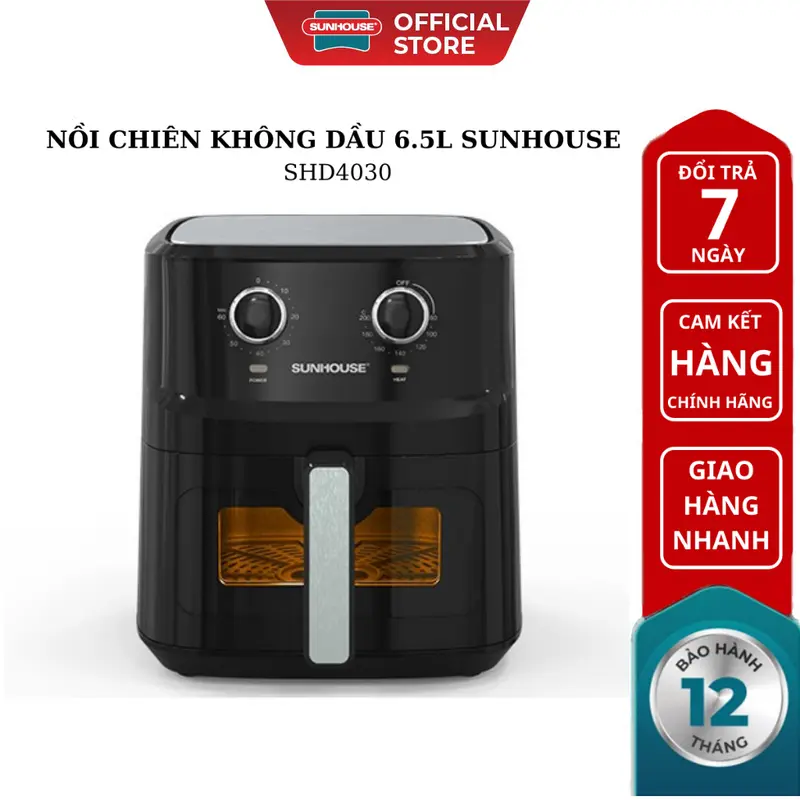 SUNHOUSE SHD4030 에어프라이어 6.5L, 1700W, 다이얼 조작, 정품·12개월 보증