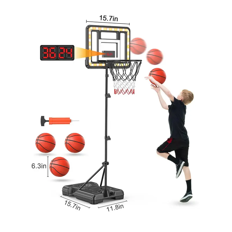 Panier de basket CuLiDing pour enfant, hauteur réglable de 3 ft à 5.8 ft | 3 ballons, tableau de score et minuteur | Base à lester avec du sable ou de l’eau | Portable, compact, résistant aux intempéries, sans PVC | Jeu intérieur et extérieur, idée cadeau de Noël ou d’anniversaire pour garçon
