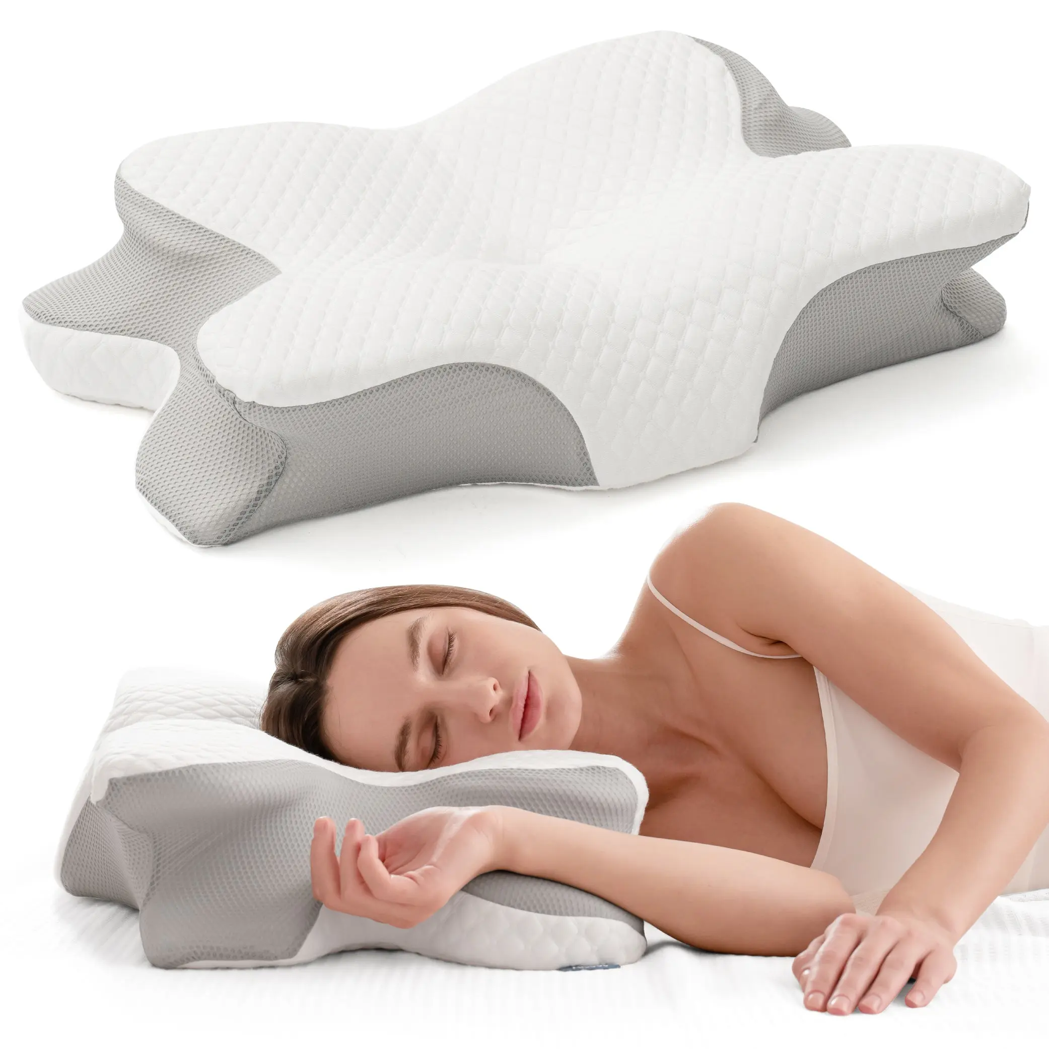Alcedo Nackenstützkissen für erholsamen Schlaf – geruchloses, ergonomisch geformtes Memory-Foam-Orthopädiekissen für Seiten-, Rücken- und Bauchschläfer
