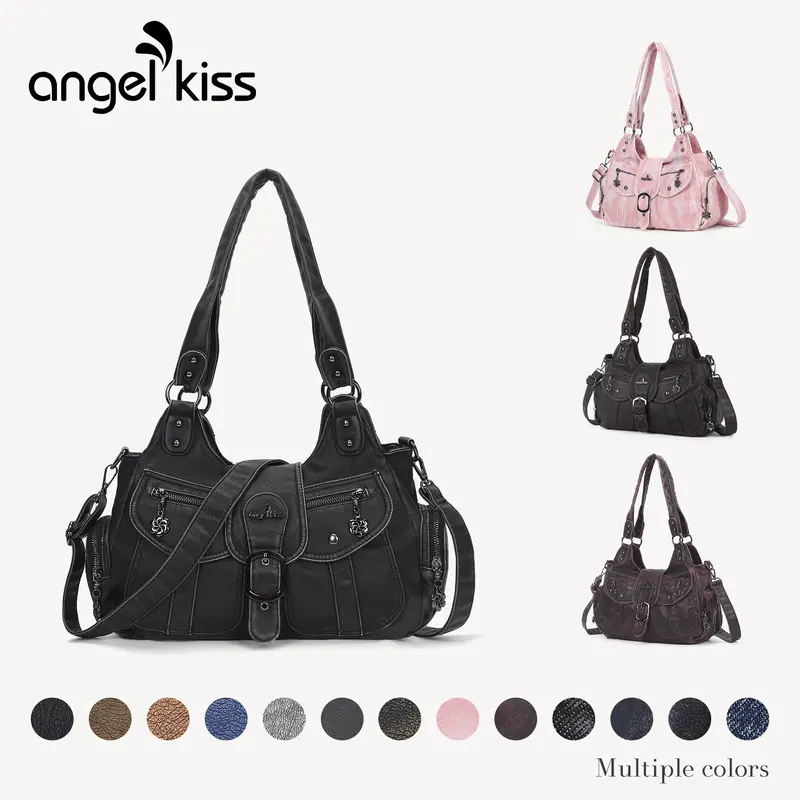 Angel Kiss Faux Leather Hobo Bag for Women - Fashionable Crossbody with Adjustable Strap, Elegant Commuter Handheld Shoulder Bag, Soft Look Zippered Satchel, Everyday Work Accessory