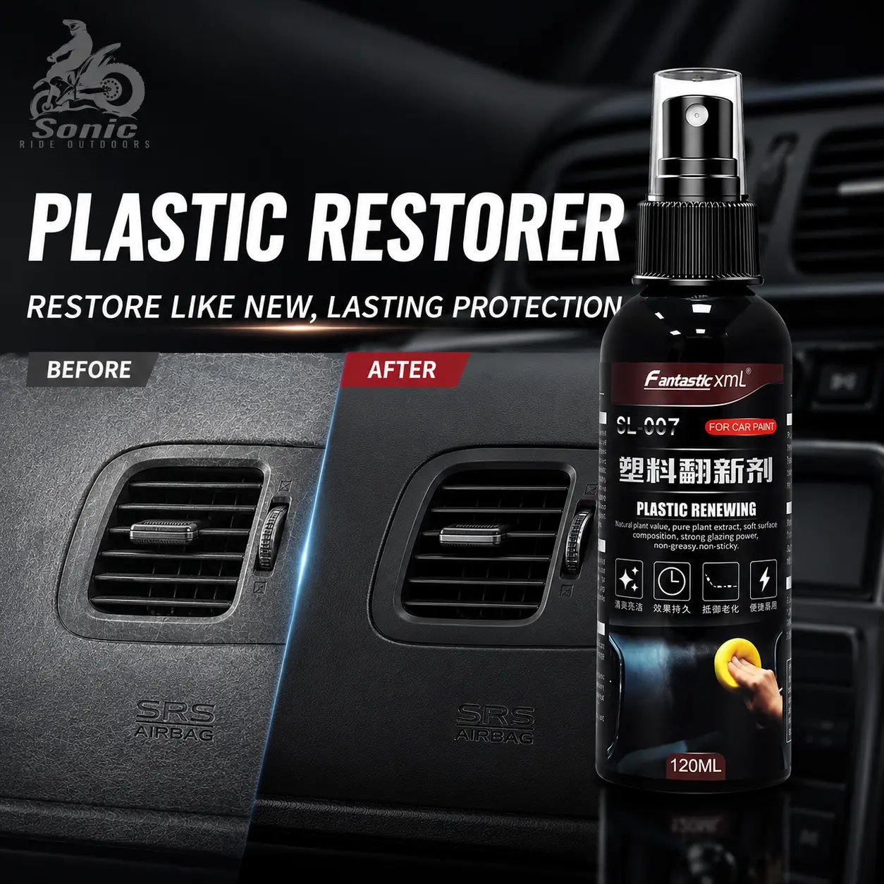 Restaurador de plásticos automotivos Back To Black com acabamento brilhante, 120 ml