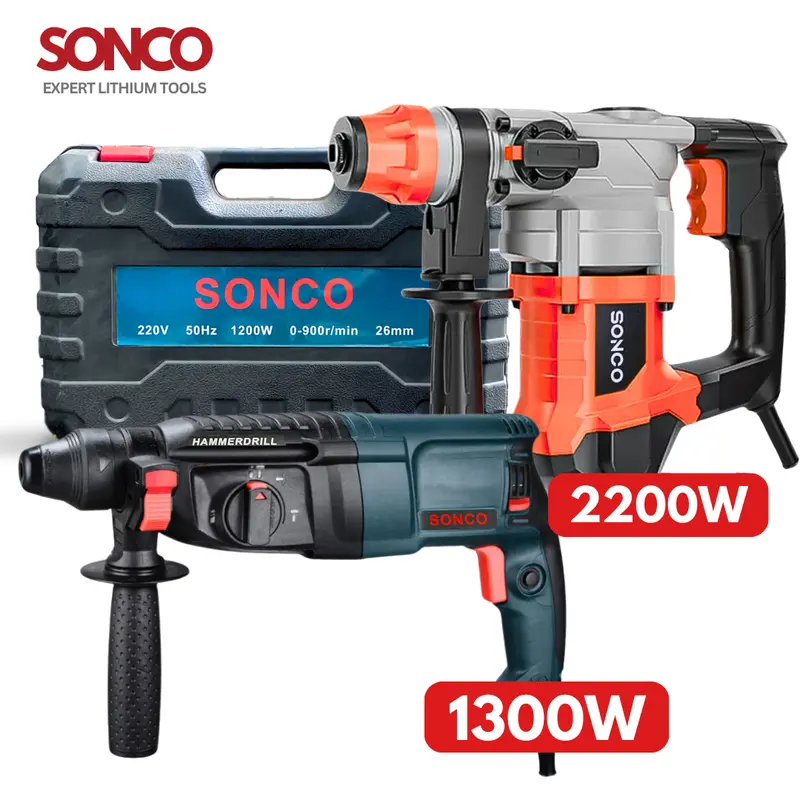 SONCO 2200W Rotary Hammer Drill Power Impact Drill 3 Mode in 1 With Handle Chisel Concrete Penebuk Dinding Konkrit