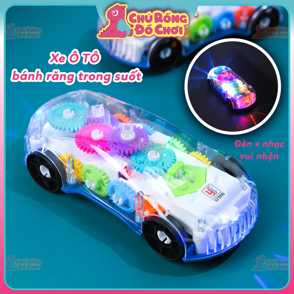 Coche de juguete transparente con luces y música, sensor de colisión y pilas incluidas | Chú Rồng Đồ Chơi