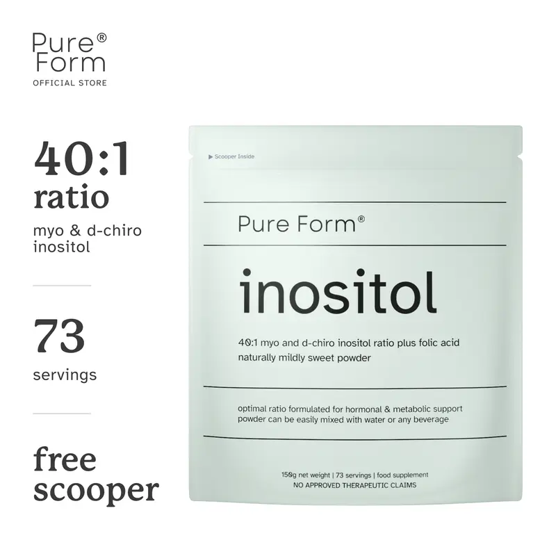 Pure Form Inositol Powder, 150g, 40:1 Myo-Inositol and D-Chiro-Inositol with Folic Acid, Dietary Supplement for PCOS / PMOS and Hormonal Balance Support