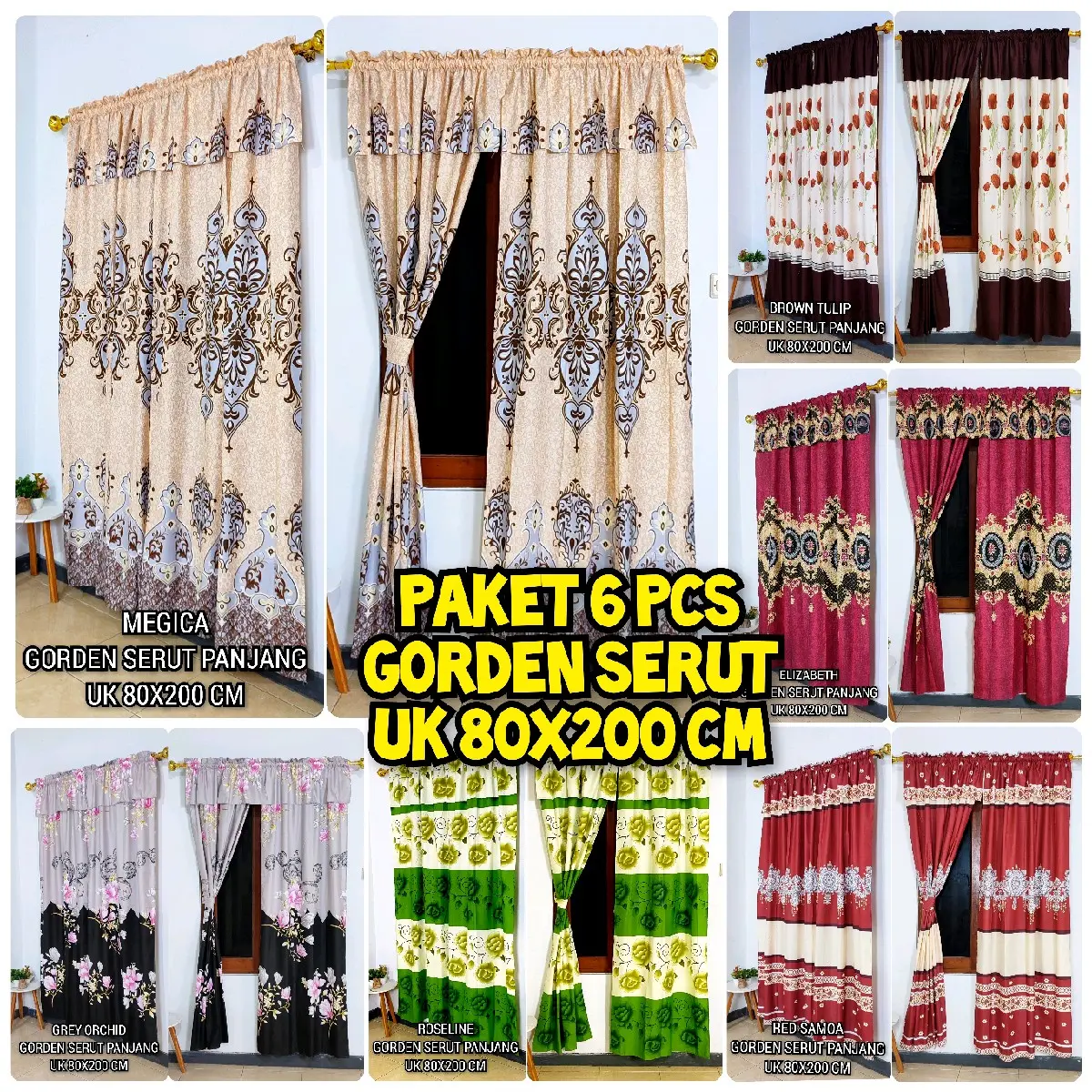 Paquete de 6 cortinas fruncidas de algodón para puertas o ventanas, 80 × 200 cm, decorativas para el hogar