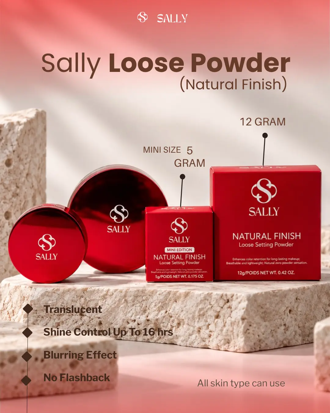 SALLY - Loose Powder Translucent ( Solekan Bedak Tabur , Tekstur Ringan) Makeup - All skin types and colours