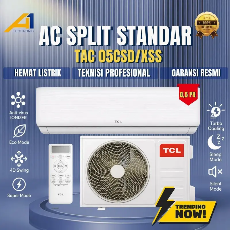 TCL TAC 05CSD AC SPLIT 0,5PK Standard Low Watt Smart Air Flow Fast Cooling Titan Gold