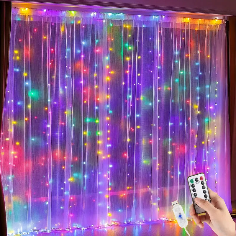 Battery Powered Fairy Curtain String Lights, 8 Modes, Batteries Not Included, for Bedrooms, Weddings, Parties, Christmas, New Year and Halloween