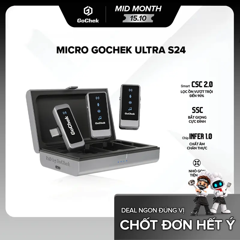 GoChek GC ULTRA S24无线领夹麦克风｜双接口，适用于手机、iPad和电脑的直播、视频拍摄、录音及Vlog