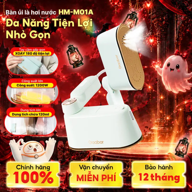 Gaabor HM-M01A 2-in-1 Mini Handheld Steam and Dry Iron, 1200W, EU Version, Foldable Clothes Steamer