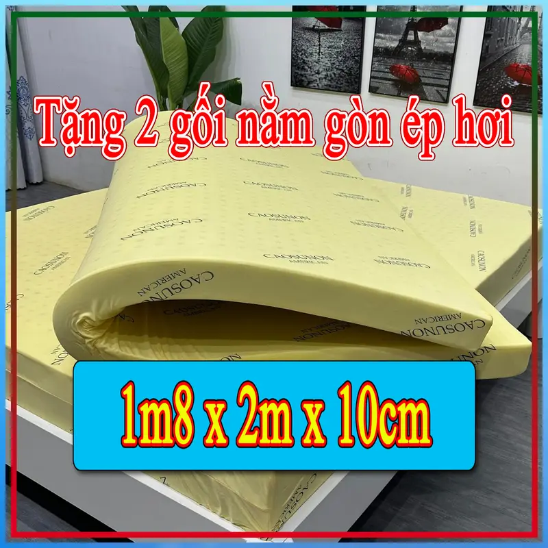 Nệm 1m8 x 2m x 10cm - Nệm cao su non American loại thẳng nguyên tấm - Tặng 2 gối nằm gòn