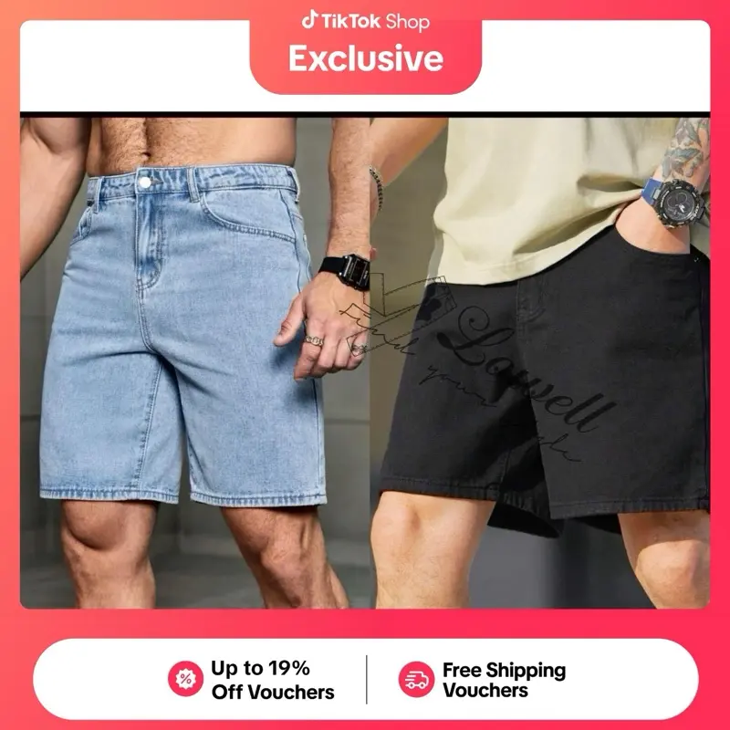 Short baggy en jean Lowell pour homme, modèle uni décontracté, style coréen, bleu