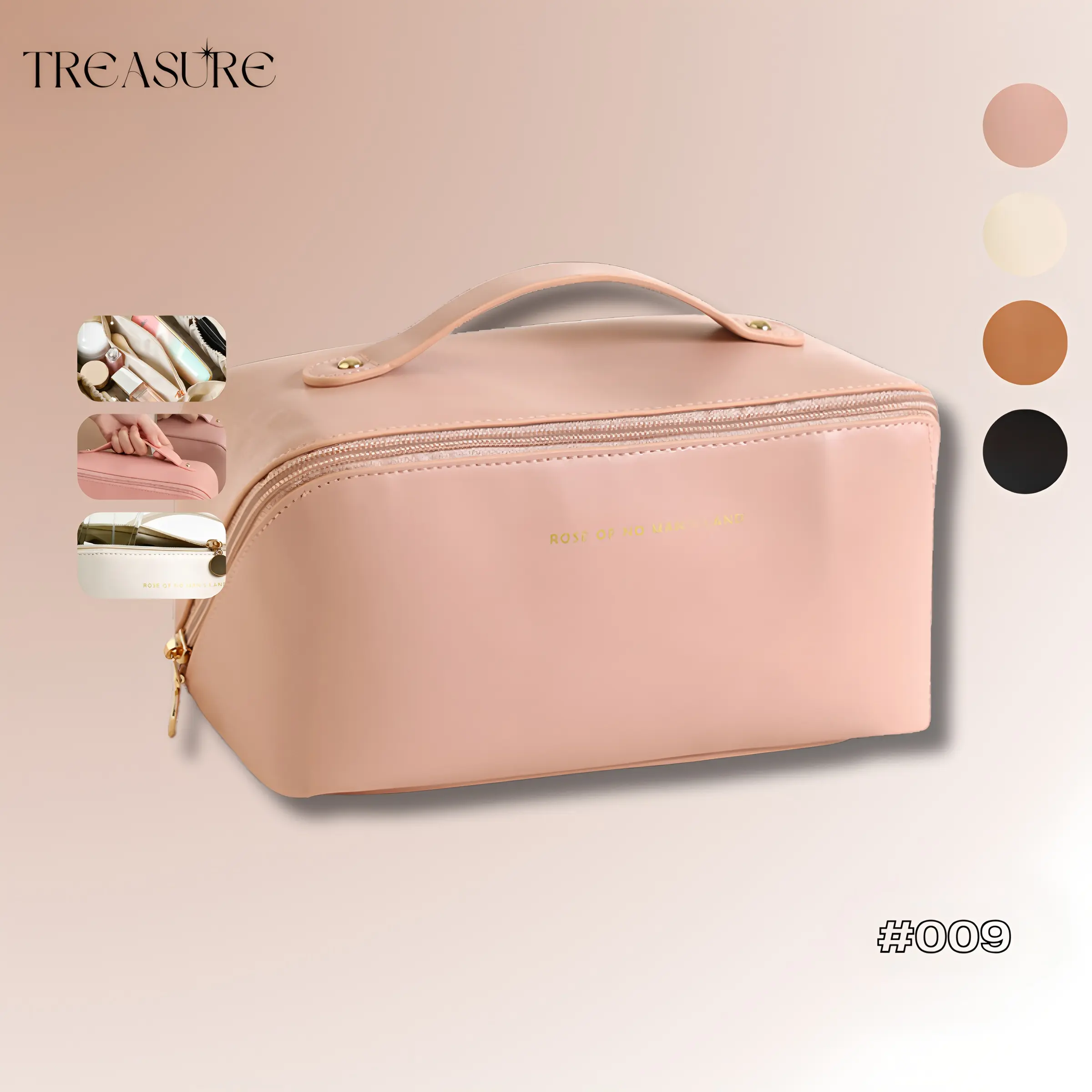 Necessaire feminina A009 em couro, portátil e multifuncional, com grande capacidade para viagem, disponível em 4 cores