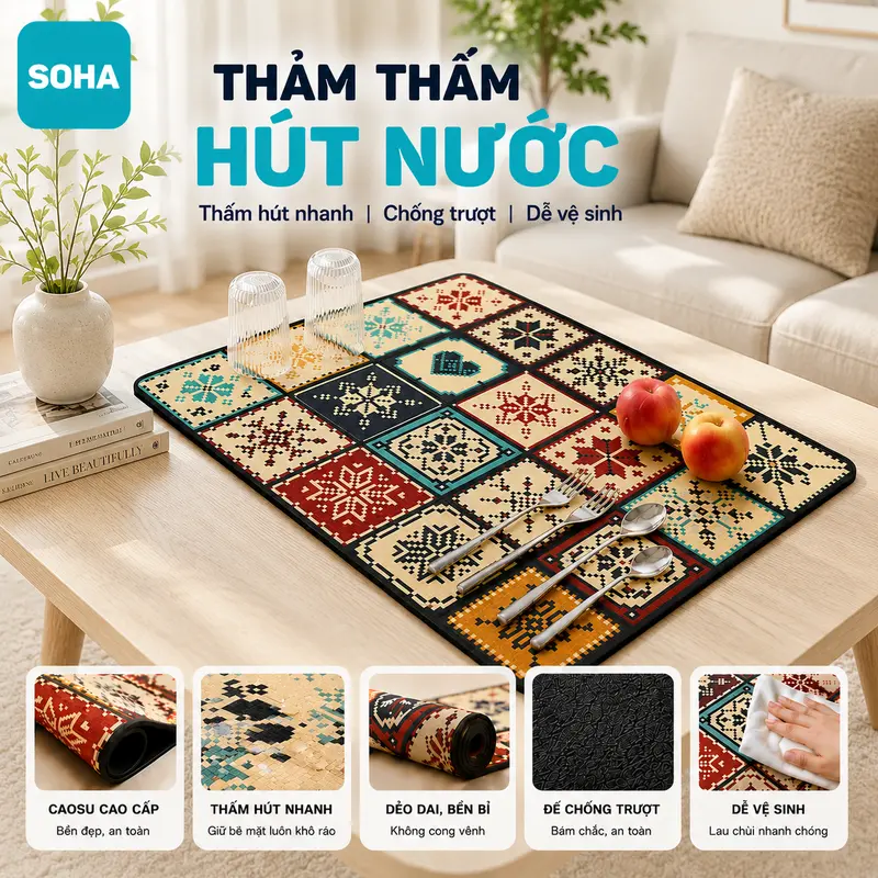 Quick-Drying Absorbent Nappa Leather and Non-Slip Rubber Mat for Water Purifiers, Cups and Kitchen Counters, All-Season Use