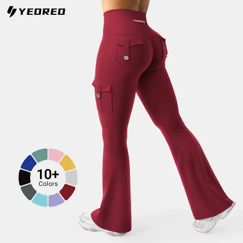YEOREO CoreFlex Damen-Cargo-Schlagleggings mit hohem Bund und UV-Schutz, Hidden Scrunch, ohne vordere Naht, 75 % Nylon und 25 % Elasthan, Camouflage