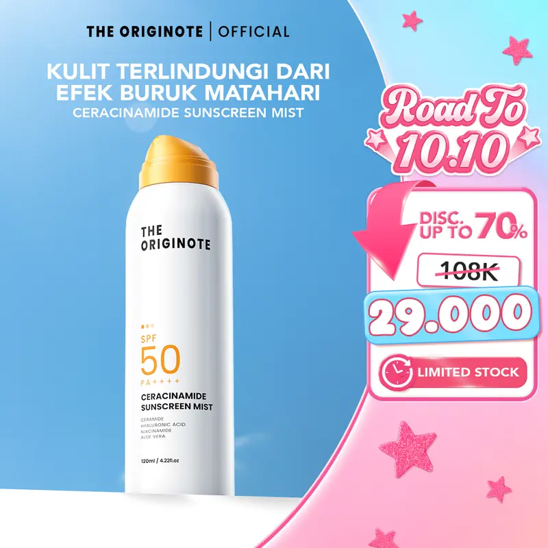 The Originote Ceracinamide Sunscreen Mist 120ml SPF 50 PA++++ Perawatan Wajah Facial Sunblock waterproof physical protection makeup skincare spray anti uv uva uvb wajah outdoor body spray tabir surya sweatproof mencerahkan menenangkan