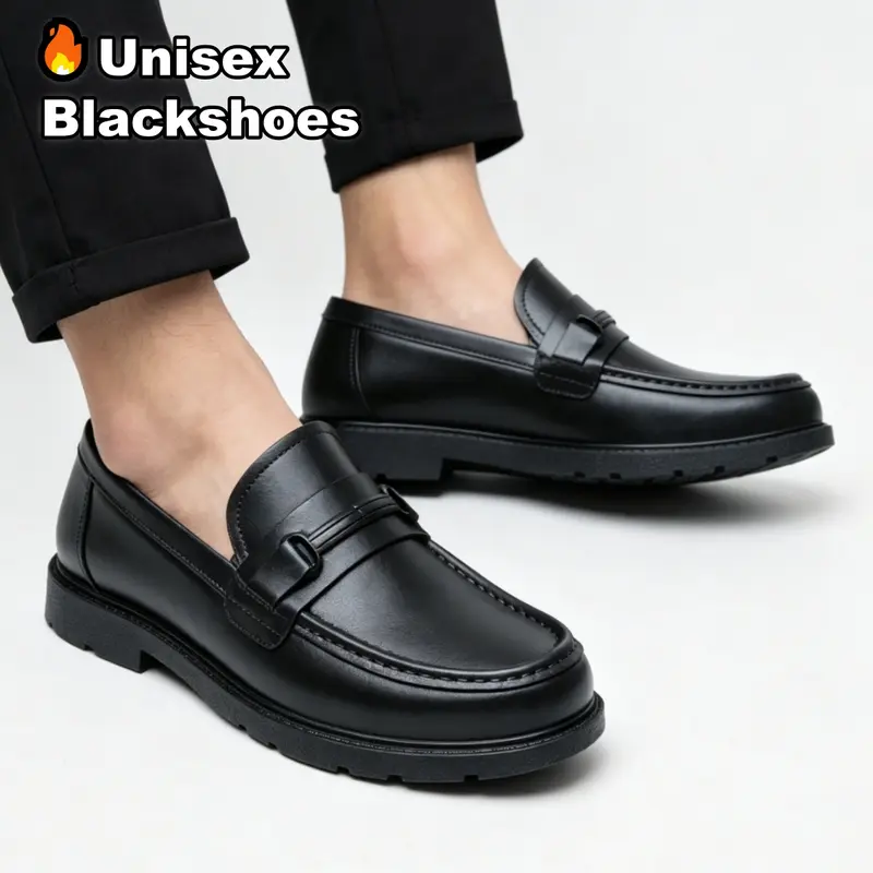 SHUTA Unisex-Loafer in Schwarz, Größen 36–45, wasserdicht, rutschfest und weich, zum Hineinschlüpfen – bequeme Alltagsschuhe für Schule, Büro, Arbeit und draußen
