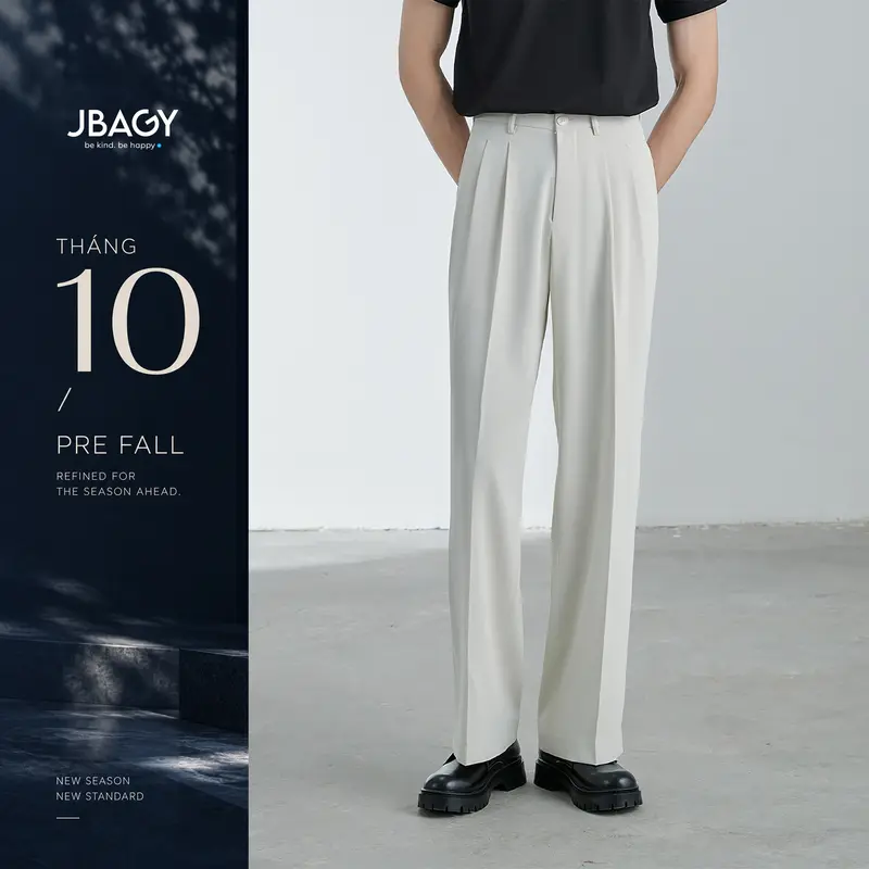 Calça social masculina JBAGY de perna larga, tecido de seda e algodão, com 2 pregas, JD0108
