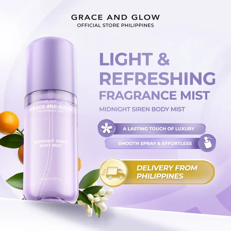 Grace and Glow Midnight Siren Body Mist, 100ml, Long-Lasting Unisex Fragrance Spray with Glycerin and Centella Asiatica Extract