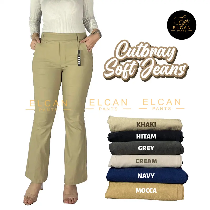 Elcan Pants Cutbray Soft Jeans, Celana Wanita, Formal, Non Formal, Casual, Street, Strech, Lembut, Melar, Elastis, Highwaist, HW, Kerja, Hitam, Khaki, Mocca, Navy, Cream, Abu Panjang