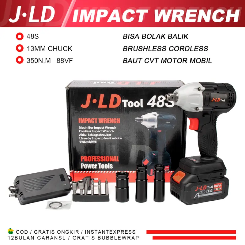 J.LD TOOL 88VF 브러시리스 무선 임팩트 렌치 풀세트, 오토바이·자동차·CVT 볼트 분리용 고토크 공구
