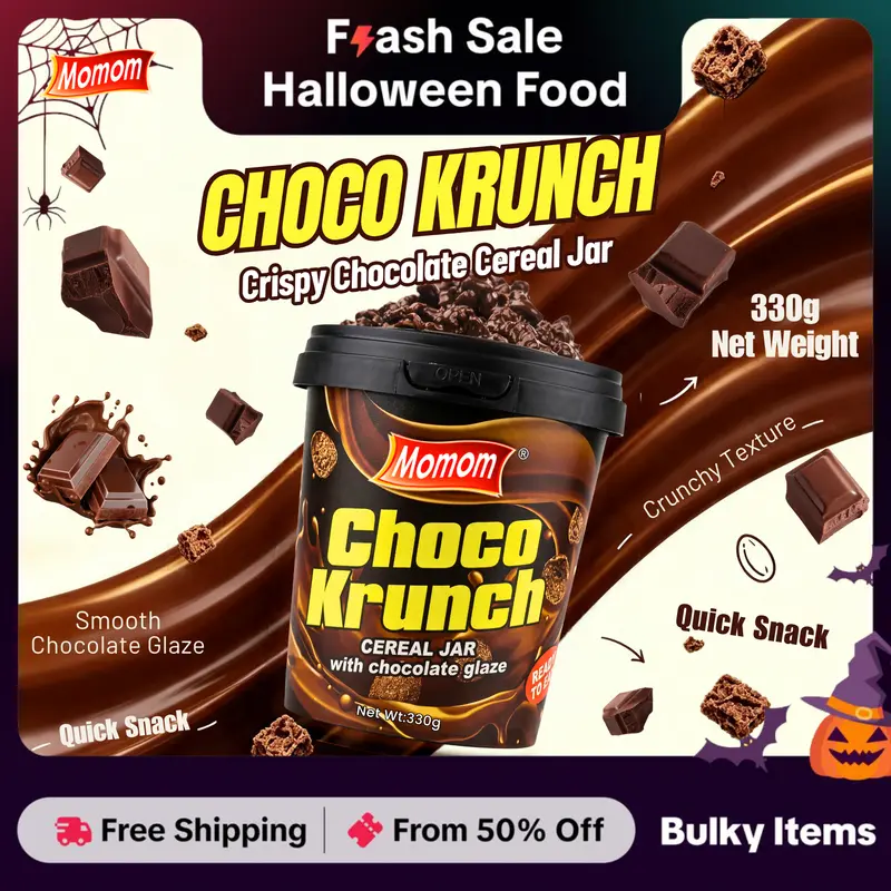Momom Food KRUNCH Chocolate, Ube and Matcha Crunchy Cereal Snack Bundle, 330 Grams