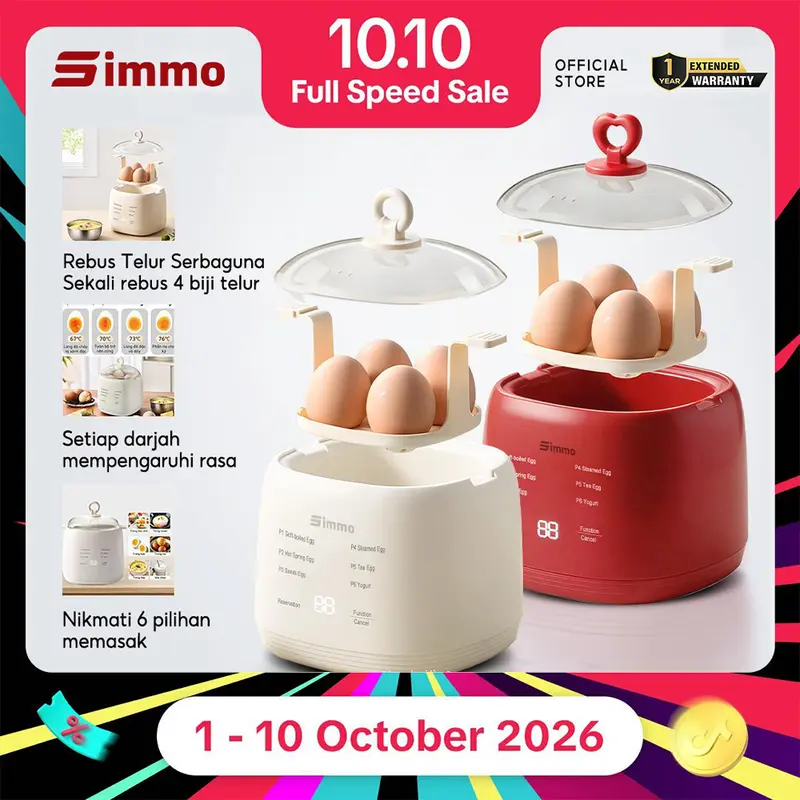 SIMMO Intelligent Small Egg Steamer 6 Modes Egg Steamer Multi-functional Bookable Auto Power-off Egg Cooker