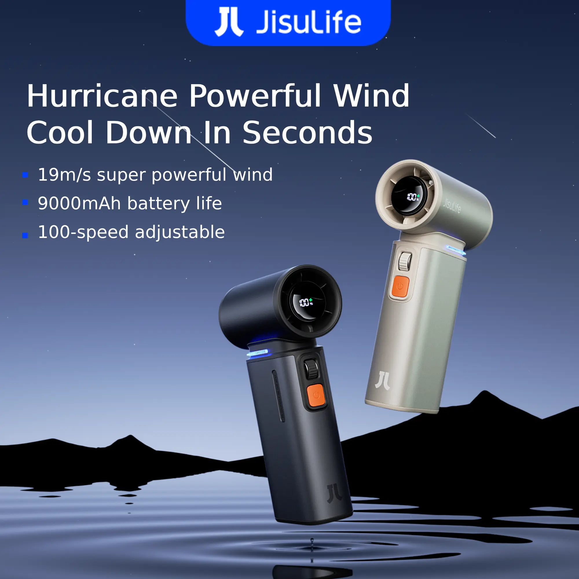 JISULIFE Ultra1 3-in-1 Rechargeable Handheld Turbo Jet Fan with Air Duster, 1–100 Speeds and LED Display for Outdoor Camping