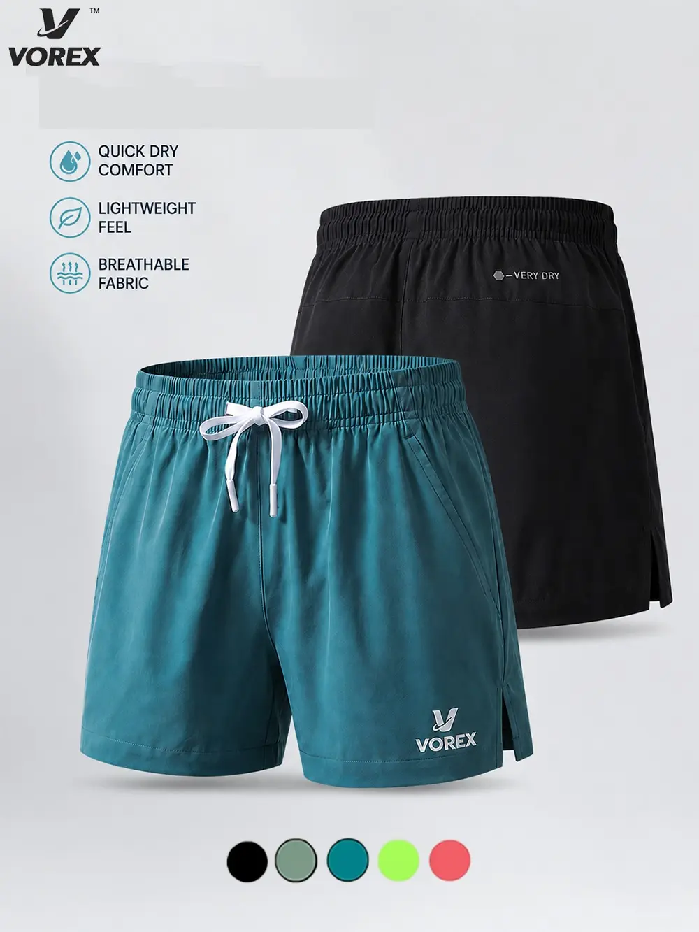 VOREX leichte 3-Zoll-Sportshorts im 1er-/2er-Sparset, Unisex, Presko-Sommerbekleidung mit Seitenschlitz und Reißverschlusstasche, schweißhemmend und schnelltrocknend, Partner-OOTD