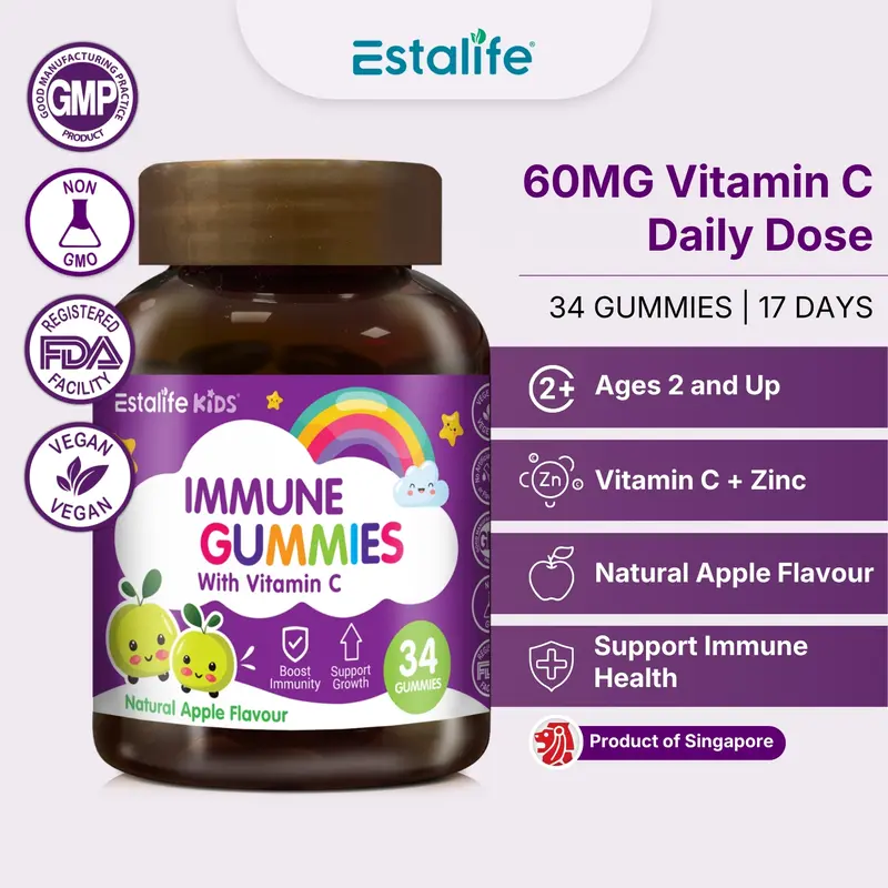 Estalife Kids Immune + Vitamin C Gummies with Zinc, 34 Gummies