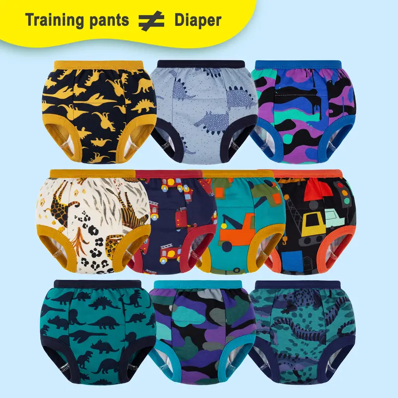 Sohochic 10-Pack Striped 100% Cotton Toddler Training Pants for Boys and Girls, Ages 1–9 Years, Reusable, Elastic Waist, Limited Absorbency for Minor Spills, Daytime Use Only, Cold Wash Compatible, Not Diapers