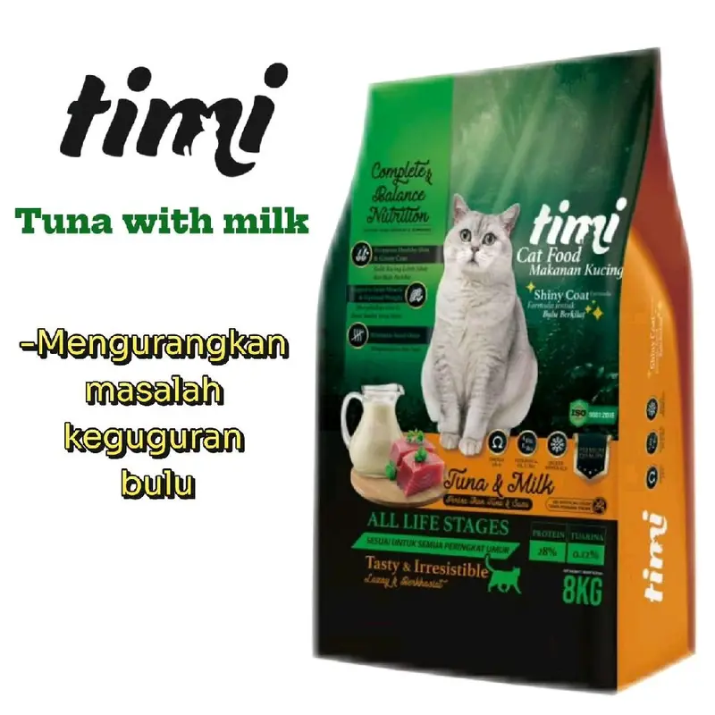 Timi Cat Food, 8 kg, Tuna and Milk or Chicken, Tuna and Milk