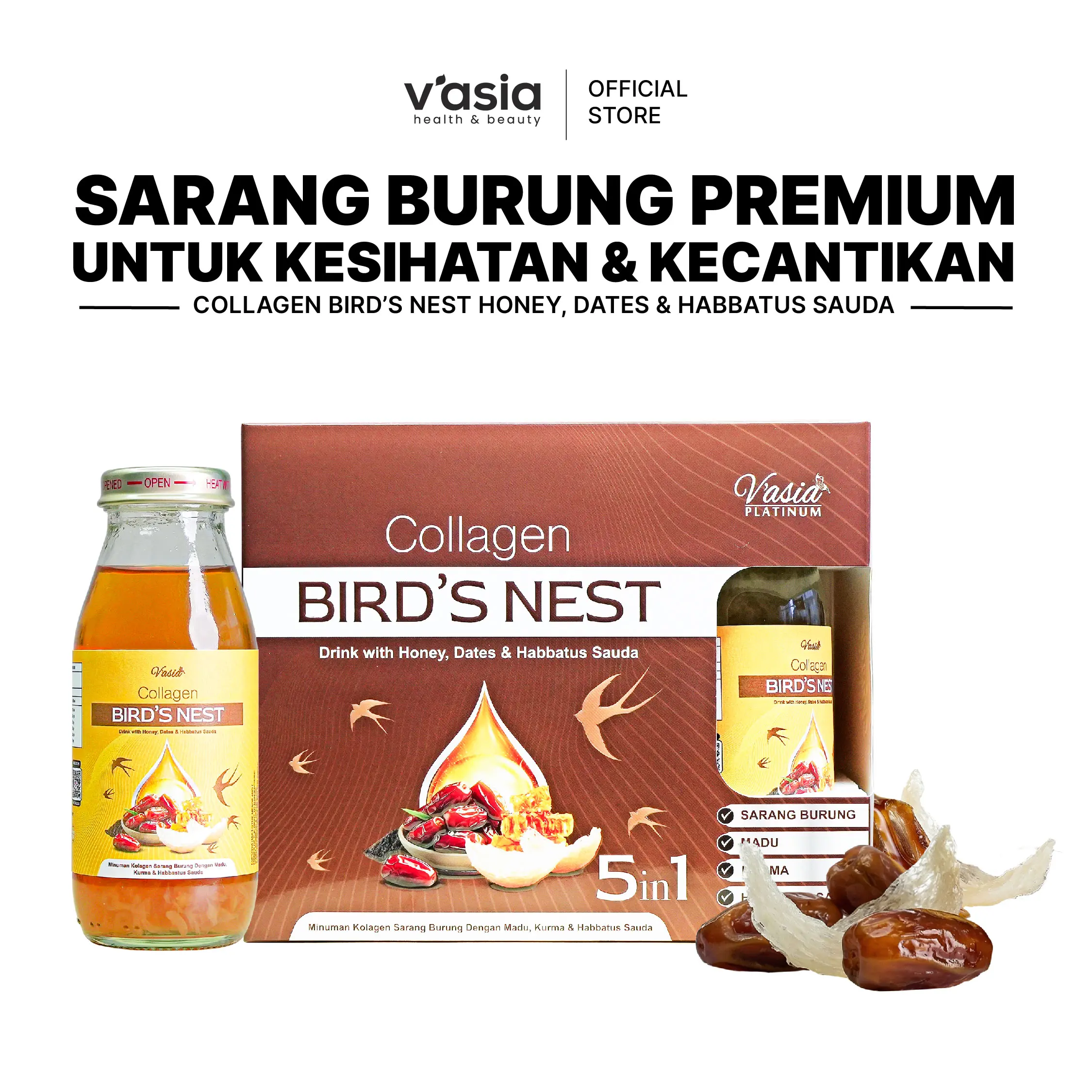 V'ASIA Collagen Bird's Nest Drink with Honey, Dates and Habbatus Sauda