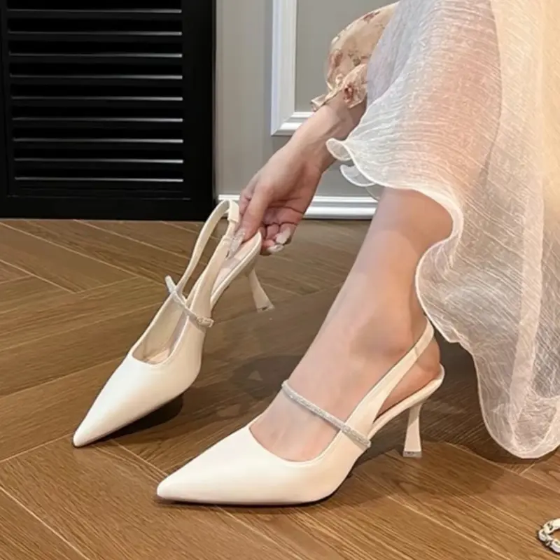GIÀY CAO GÓT- GIÀY NỮ mũi nhọn phối quai đính xoàn bling mã TM03 gót vuông và nhọn cao 3cm đến 7cm Shoes cao  gót Women