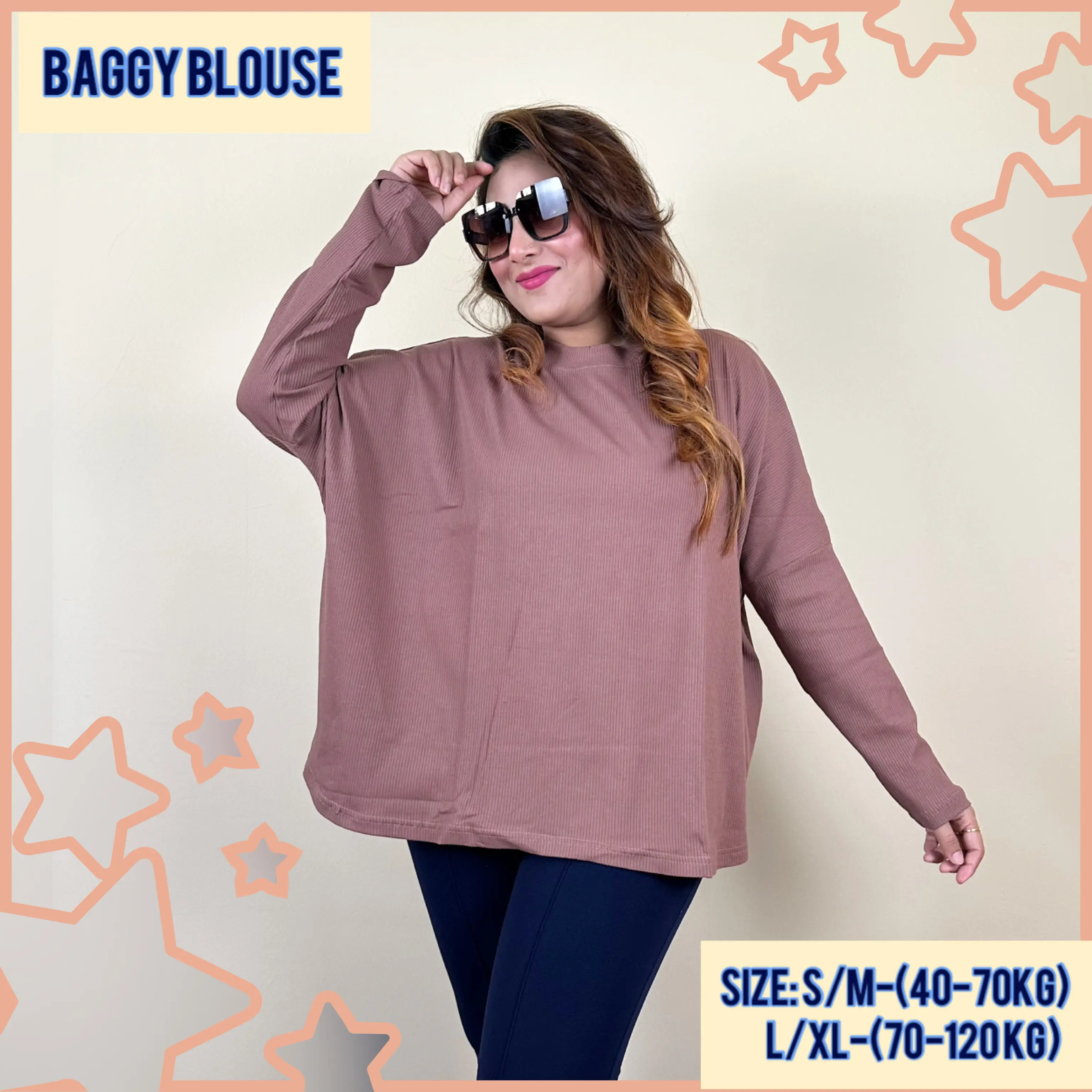 Blouse ample à épaules tombantes, tissu extensible en maille côtelée 95 % coton biologique et 5 % élasthanne, douce, confortable, sans repassage et fraîche, haut décontracté à manches longues