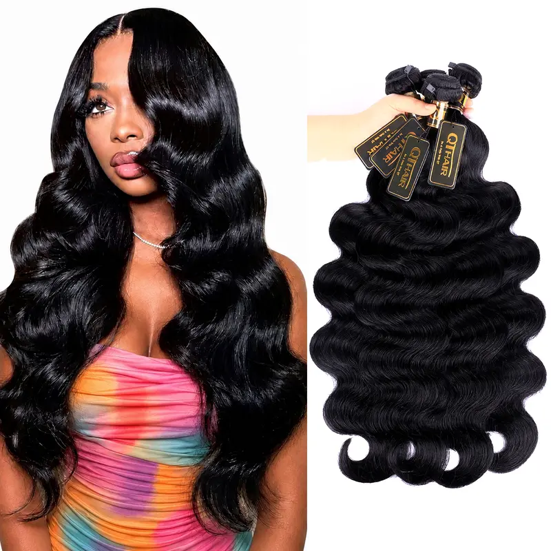 QTHAIR Echthaar-Tressen, 12–30 Zoll, Naturfarbe 1B – Brazilian Body Wave, Silky Straight, Loose Deep Wave oder Burmese Curly; mit 5x5 HD Lace Closure oder 4x4 Transparent Lace Closure für Quick Weave und klassisches Einnähen, für Schwarze Frauen