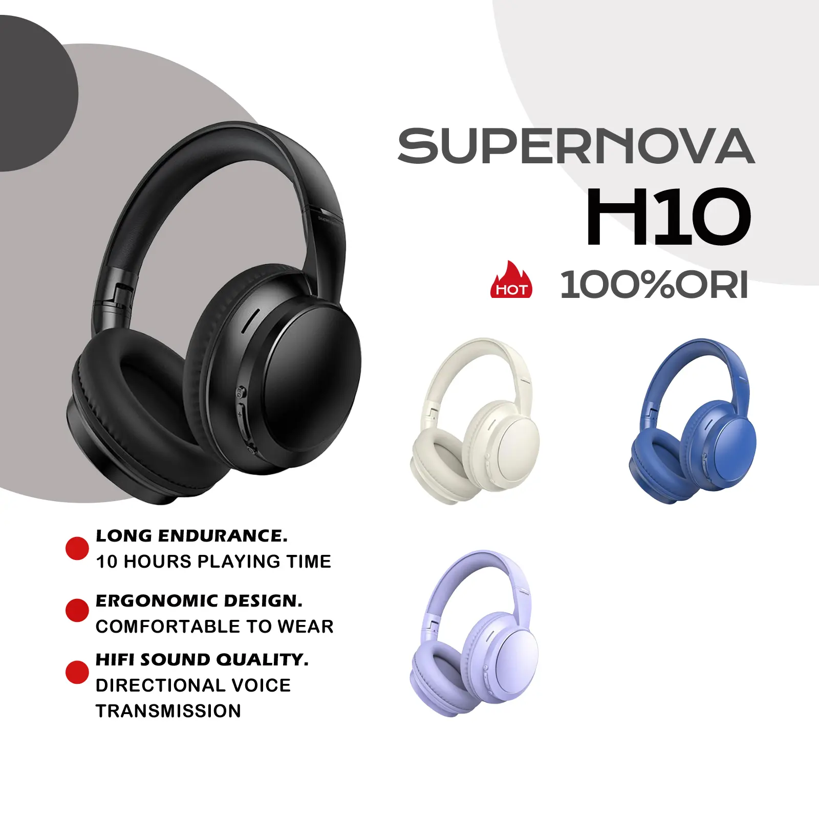 Supernova H10 Bluetooth 5.4 ワイヤレスヘッドセット／イヤホン PC・ノートパソコン用 低遅延ゲームモード・AUX対応 重低音
