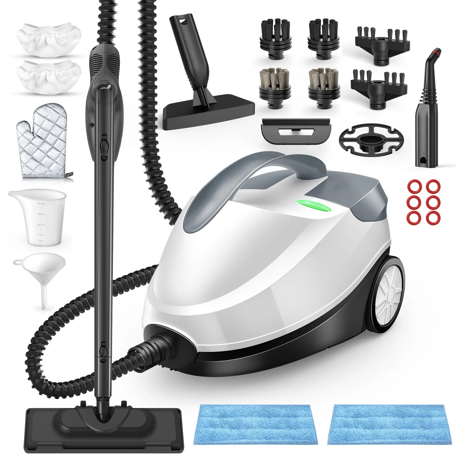 Phueut 1800W高圧スチームクリーナー 1.5Lタンク・アタッチメント28点 家庭用多機能ハンディ／フロアスチーマー 洗剤不要