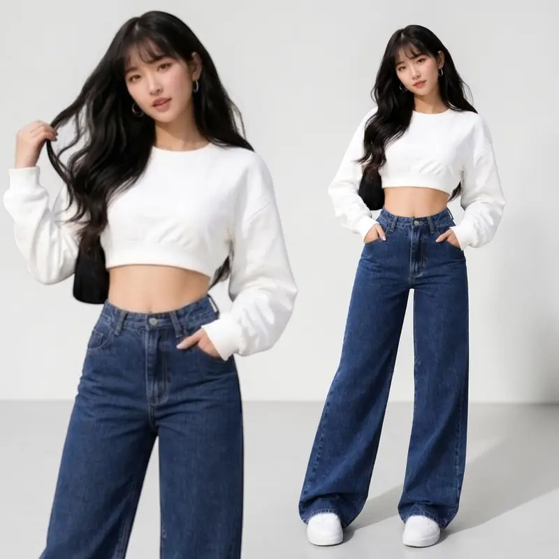 December Women's High-Waisted Wide-Leg Straight Boyfriend Jeans