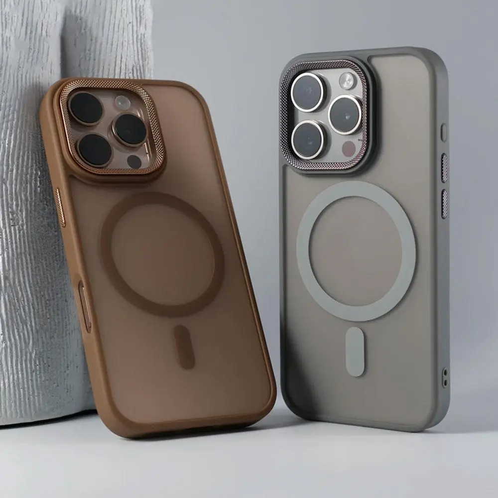 Casing Hardcase Magnetik Stylish untuk iPhone 11–17, Tekstur Pasir Baru, Matte Transparan, Pelindung Lensa Kamera, Kompatibel dengan iPhone 11/12/13/14/15/16 Pro Max, Antidebu dan Tahan Benturan [BK]