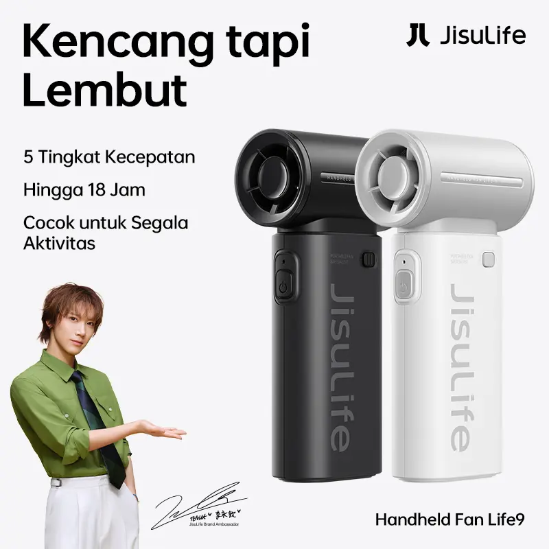 JISULIFE Life9 Portable Handheld Turbo Fan, 5000 mAh, 5 Adjustable Speed Settings