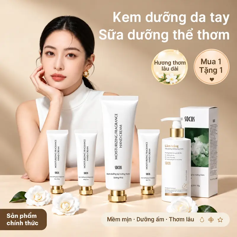 【Kèm sữa dưỡng thể 】[Mua 1 Tặng 1] Kem dưỡng tay hương thơm SOCUS, dưỡng ẩm lâu dài, làm sáng tông da, Giúp da mềm mịn, dùng thử cho nam và nữ, 50g/ống