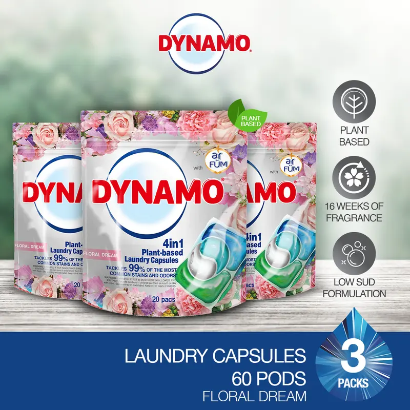 DYNAMO / DYNAMO x ar FÜM, recharges de capsules de lessive végétales 4-en-1, 3 paquets de 20 capsules
