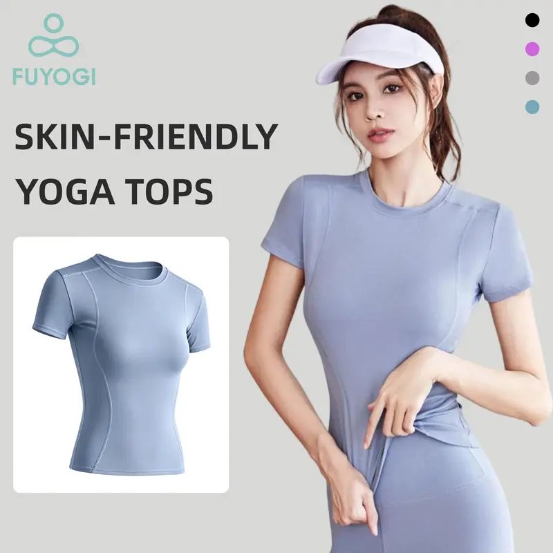 FUYOGI Women Yoga Top Short-Sleeve High Elasticity Sport Fitness Workout Outdoor Skin Friendly