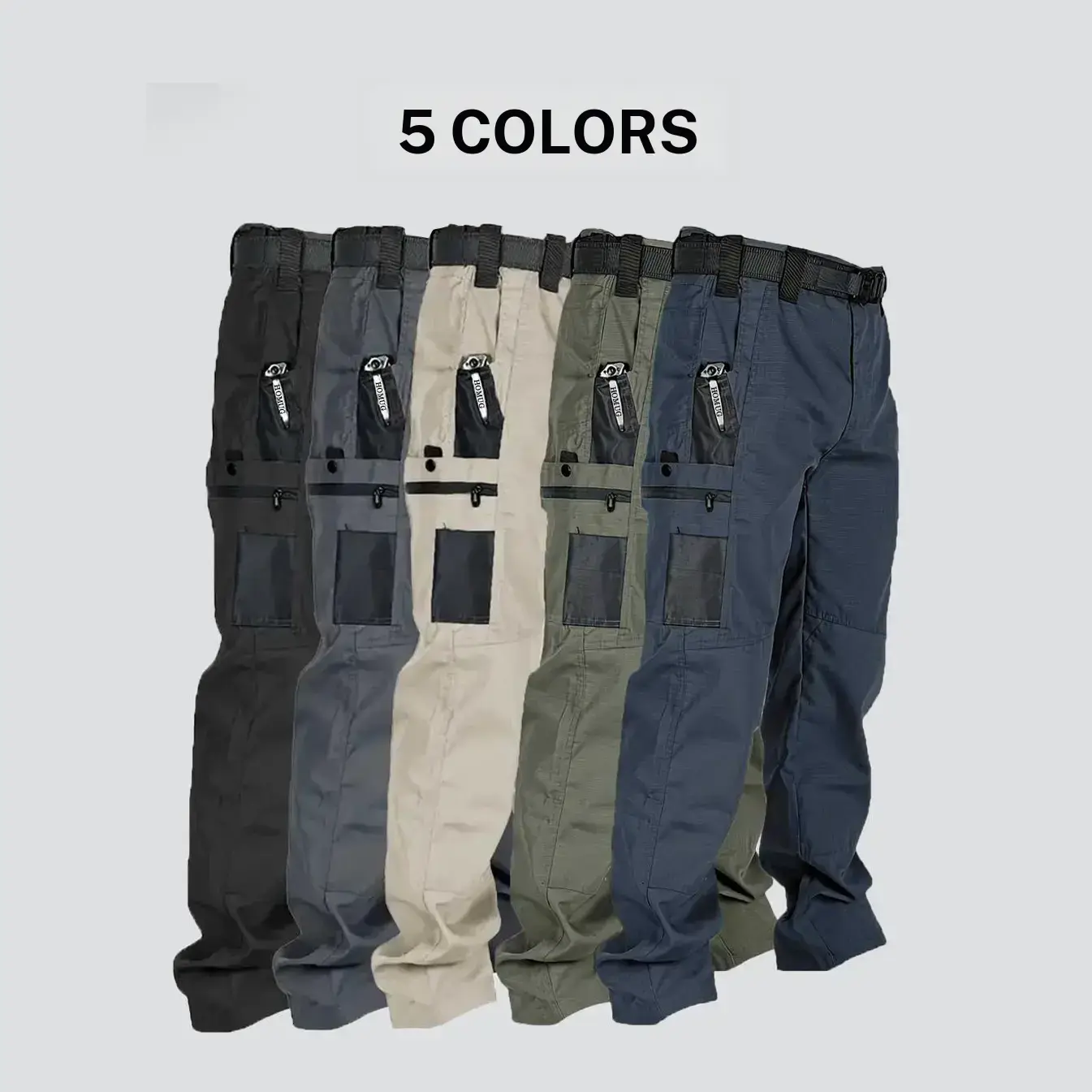HOMUG Men's Water-Resistant Tactical Cargo Work Pants, 230 GSM Fabric, Multiple Zipper Pockets; Size Up for a Looser Fit
