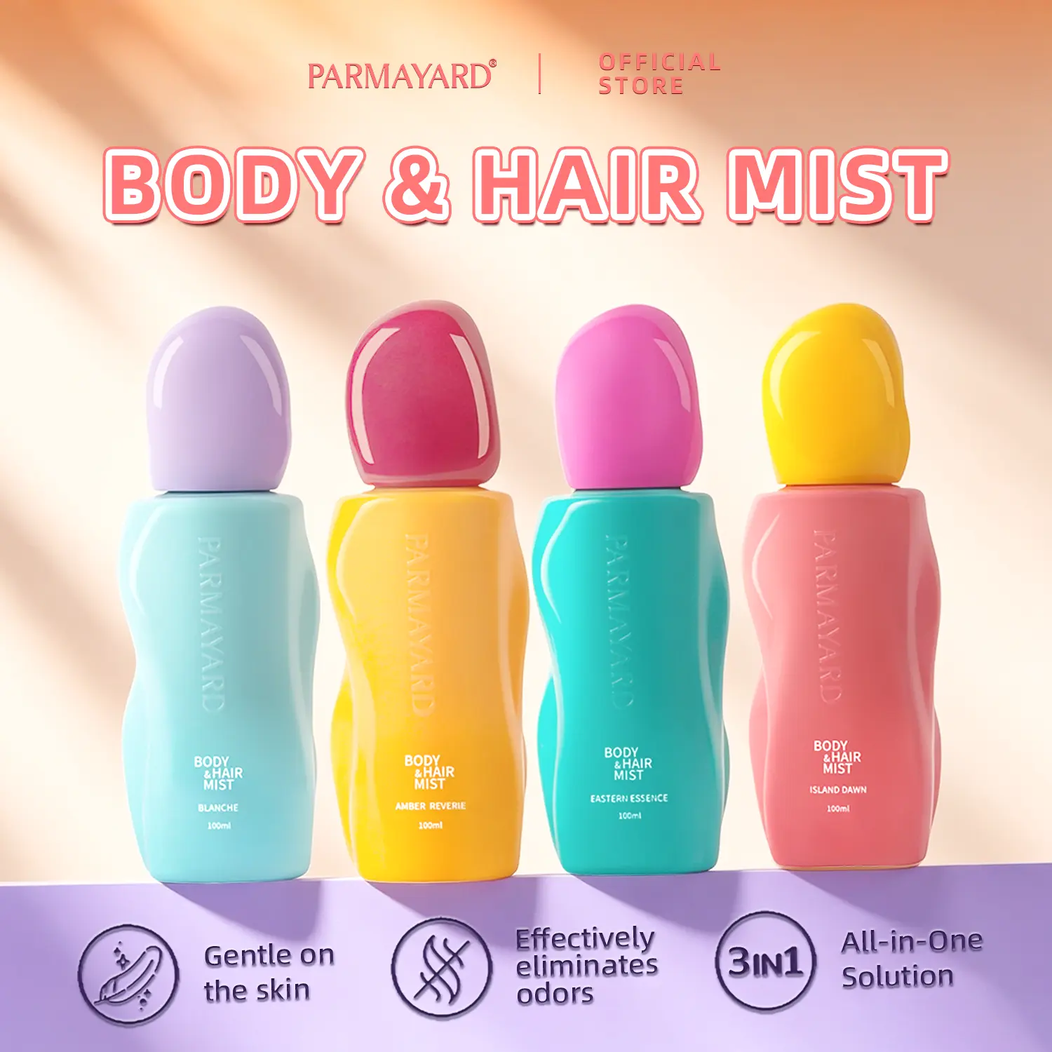 PARMAYARD Unisex Body & Hair Mist, 1 Piece, 100ml, 4 Scents, Alcohol-Free and Reusable