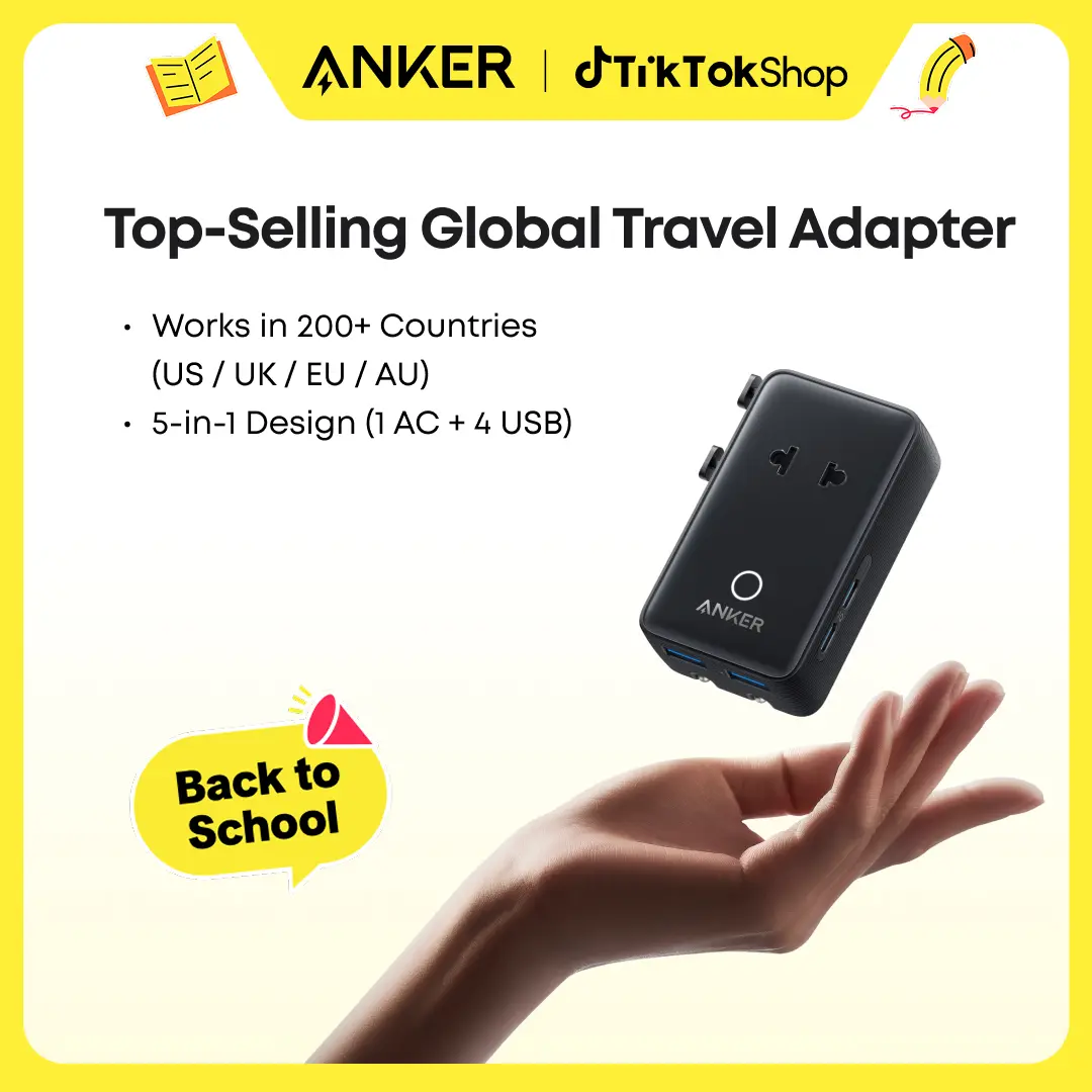 Anker Nano Universal Travel Adapter for 200+ Countries, EU/US/UK/AU Plugs, 5-in-1 with 2 USB-C, 2 USB-A and 1 AC Outlet #DealsForYouDays