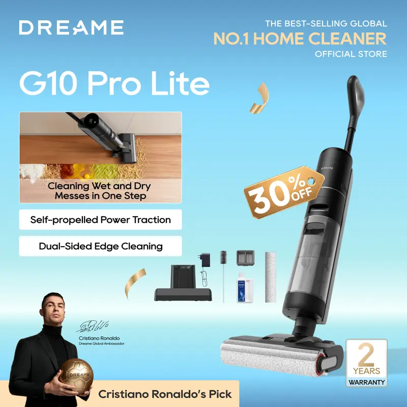 DREAME G10 Pro Lite Vacuum Pel 2-in-1 Tanpa Kabel, Ringan dengan Daya Hisap Kuat, Penyedot Debu Basah Kering untuk Lantai Keras, untuk Kebutuhan Kembali ke Sekolah, Bertenaga Baterai