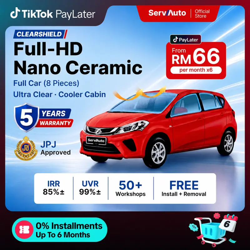 ClearShield 8Pcs Nano Ceramic Car Window Tint, Full HD Clarity, Heat and UV Protection, JPJ Spec, 5-Year Warranty, Fits Myvi, Axia, Bezza, Saga and Other Cars